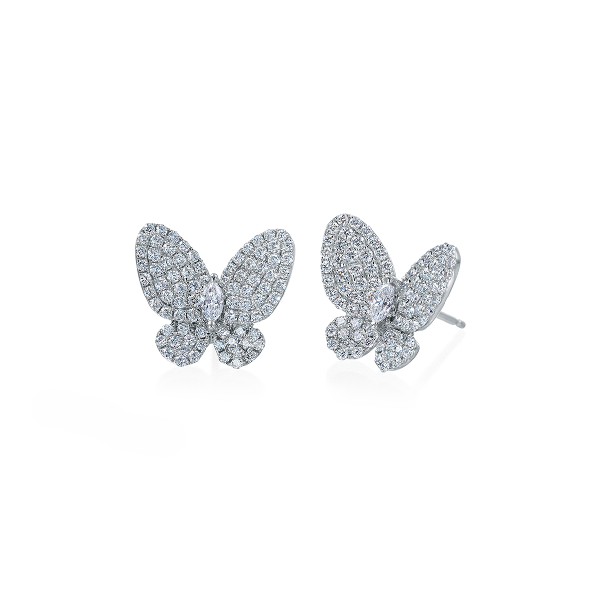 18K White Gold Pavé Diamond Butterfly Stud Earrings